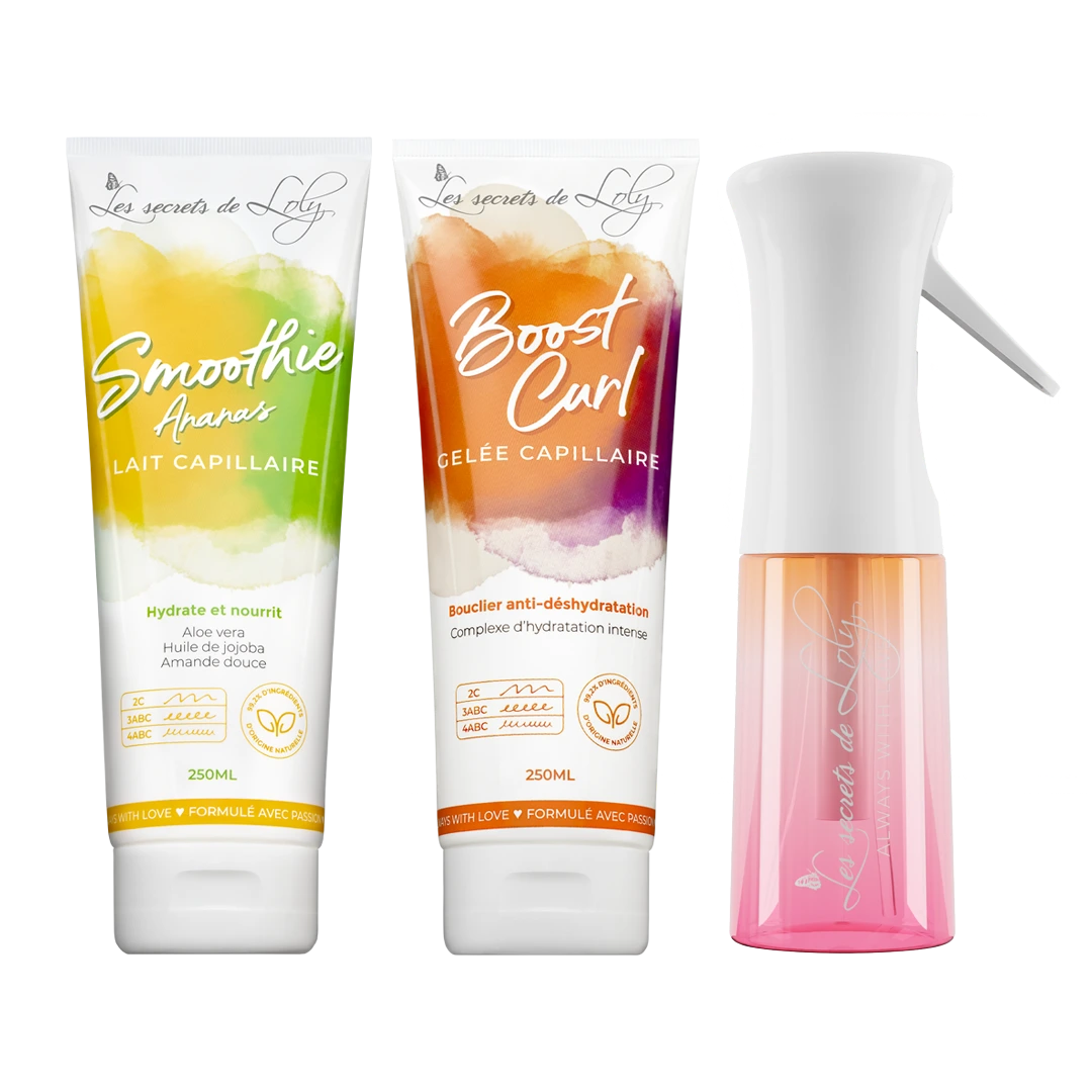 Starter Pack Cabello Rizado Cerrado - Leche sin aclarado, gel fijador y vaporizador