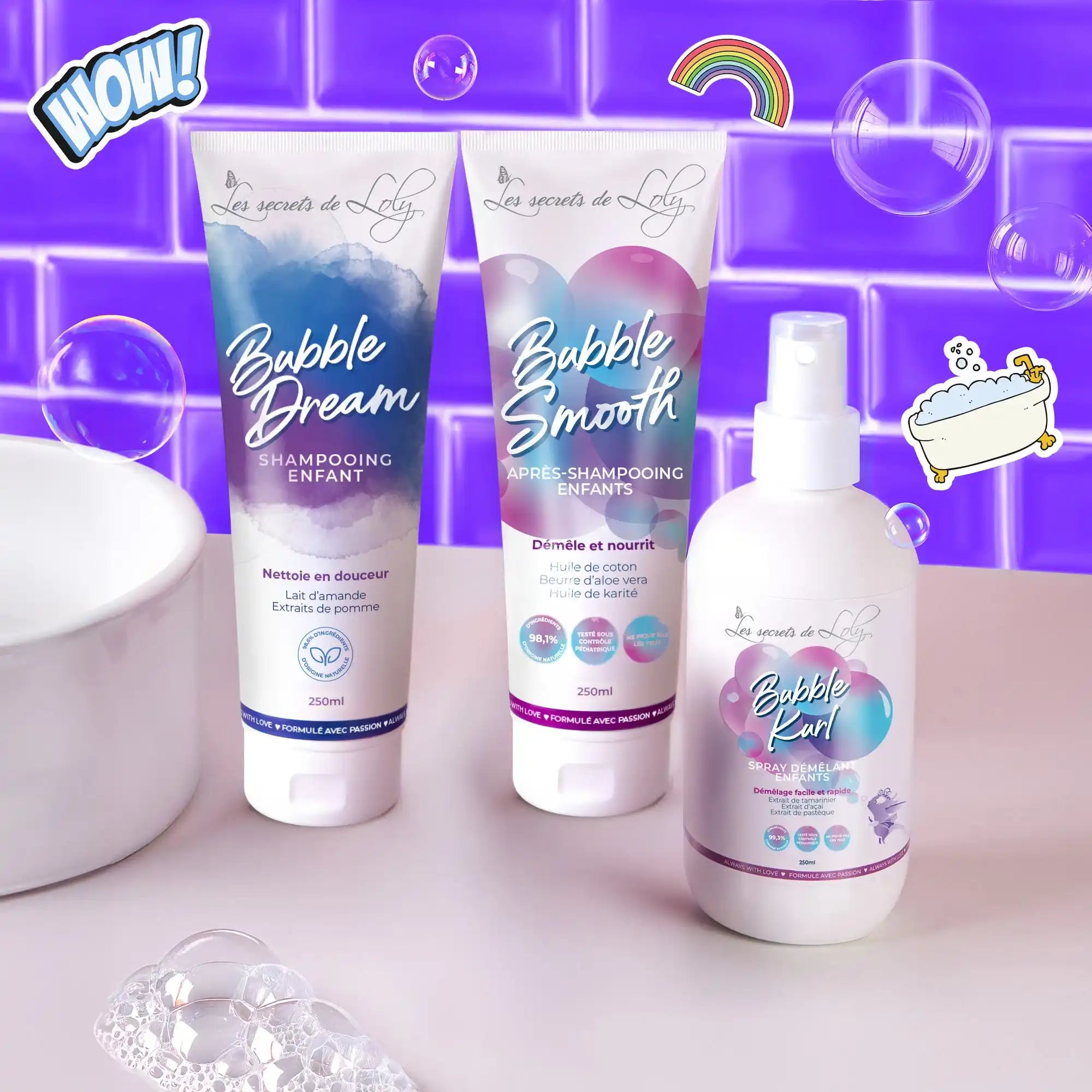 Los Básicos Anti-Nudos - Champú, acondicionador, spray desenredante y cepillo para desenredar el cabello infantil
