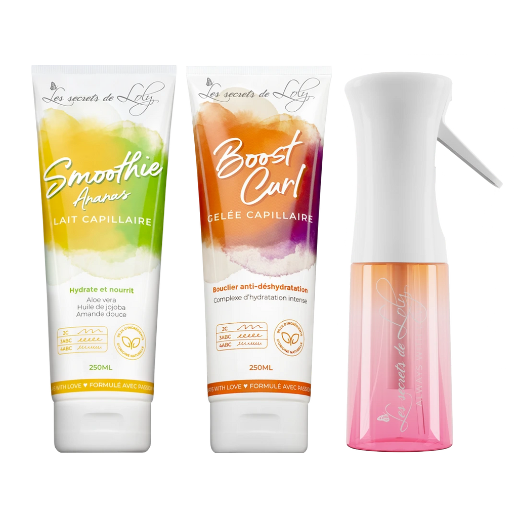 Starter Pack Cabello Rizado Cerrado - Leche sin aclarado, gel fijador y vaporizador